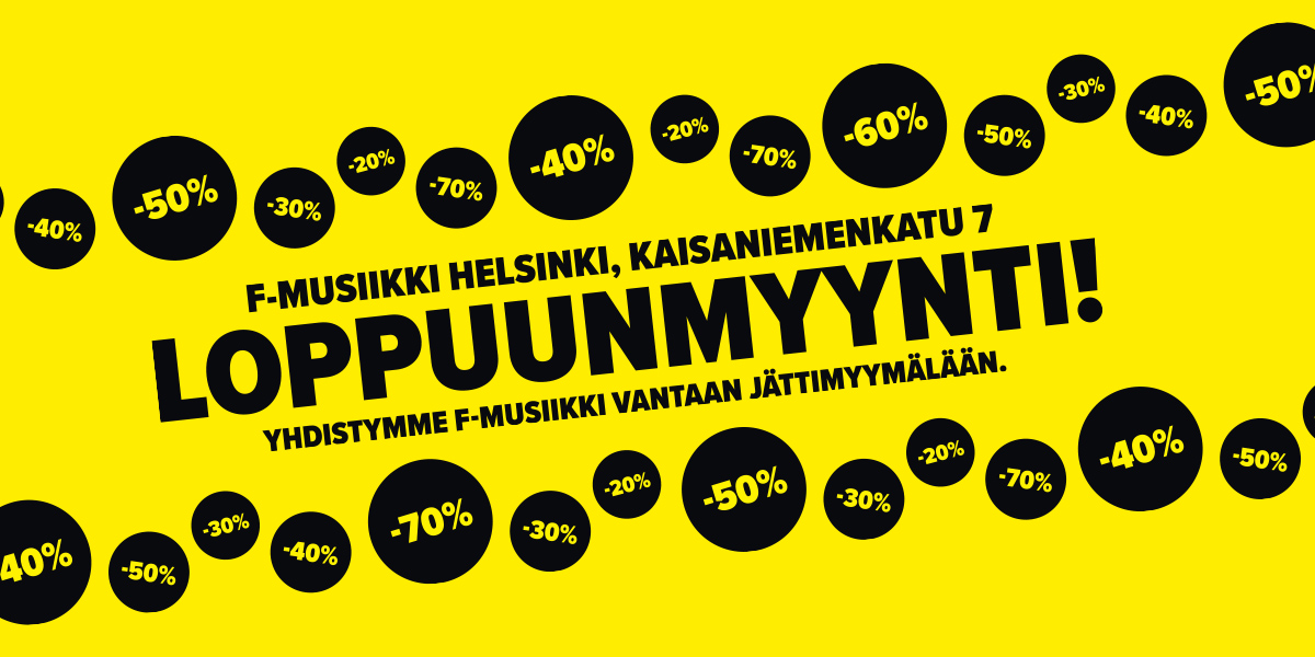  F-Musiikki Helsinki yhdistyy Vantaan myymälään. Loppuunmyynti käynnissä.